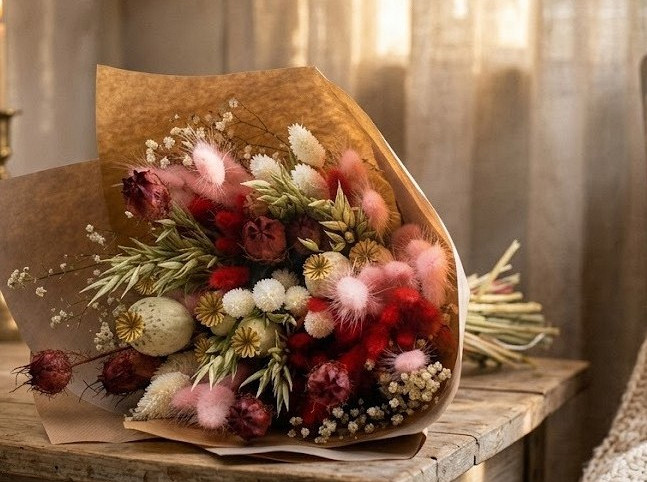 Dried Bouquet Red/Pink 45cm